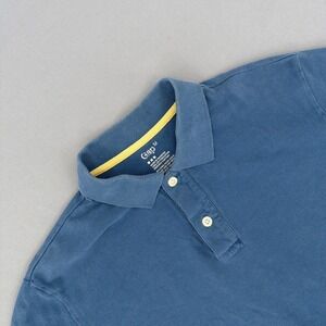 Gap Polo Shirt Men's Medium Blue Short Sleeve Cotton Distressed Classic Preppy